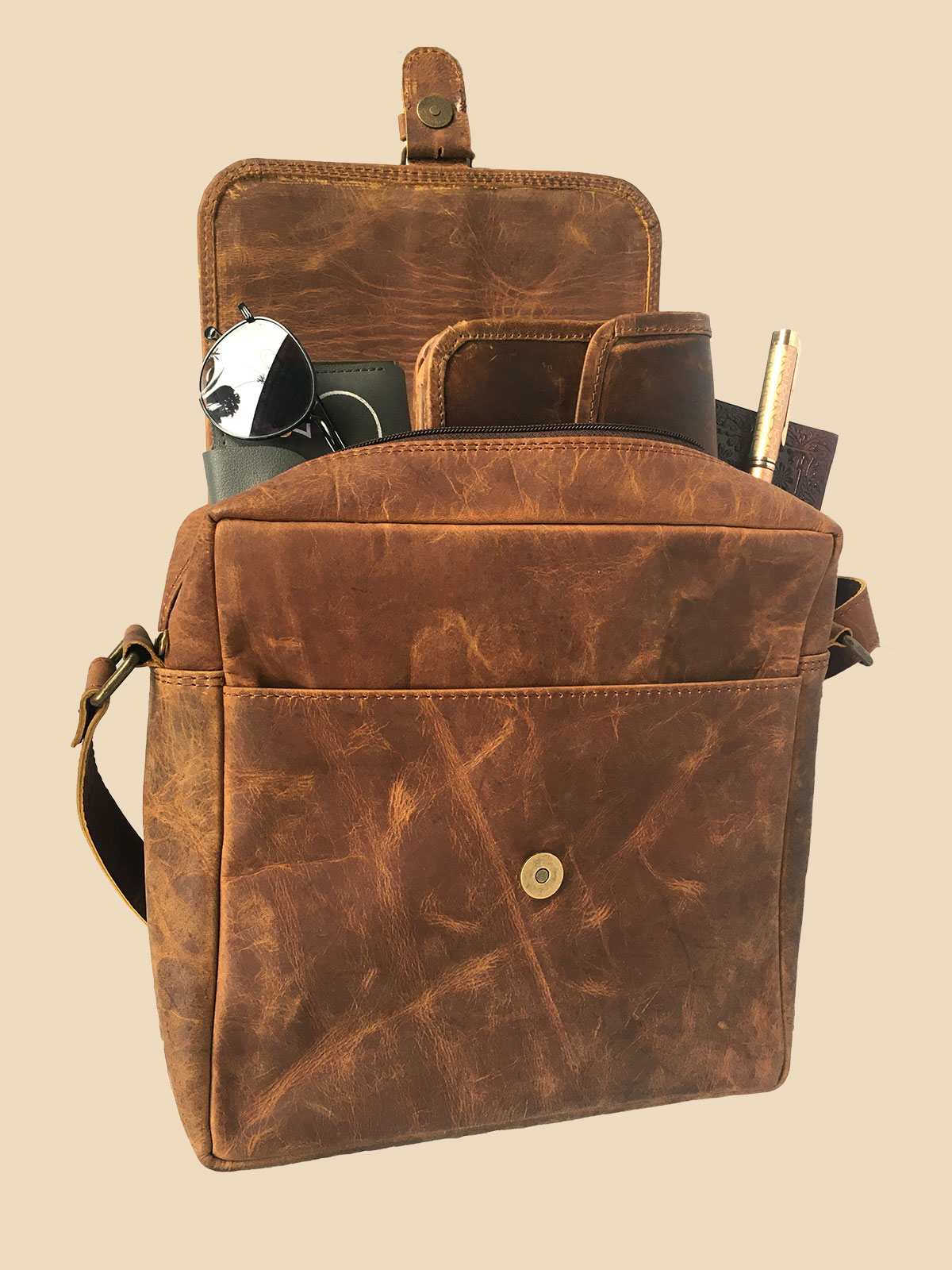 Womens Genuine Buffalo Leather Crossbody Ipad Bag Brown Messenger Sling Bag